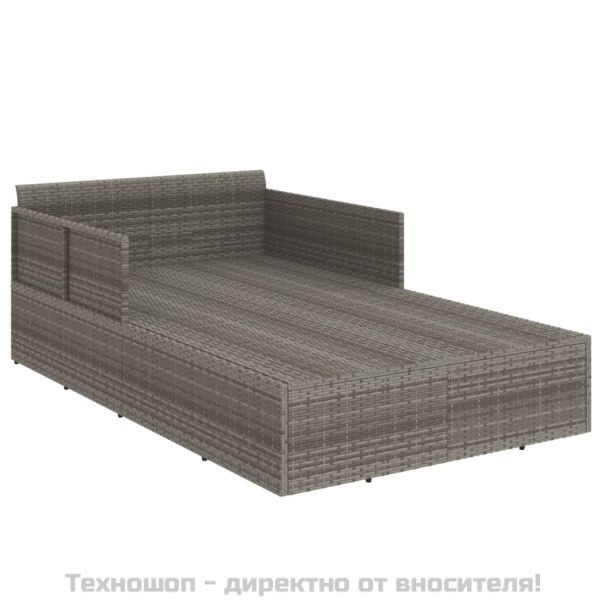 Шезлонг с възглавници, сив, 182x118x63 см, полиратан