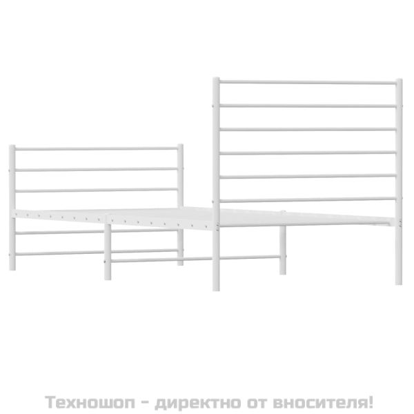 Метална рамка за легло с горна и долна табла, бяла, 107x203 см