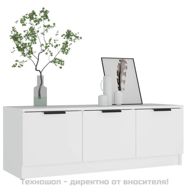 ТВ шкаф, бял, 102x35x36,5 см, инженерно дърво