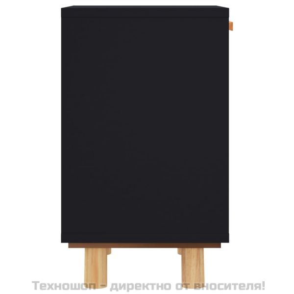 Нощно шкафче, черно, борово дърво масив и естествен ратан