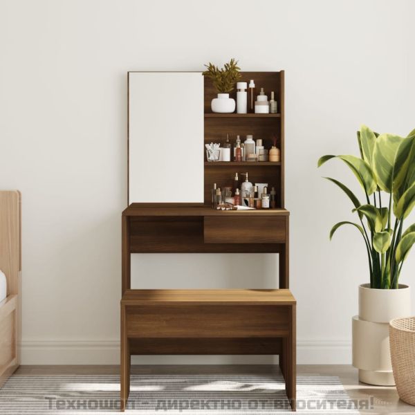 Комплект тоалетка с огледало, Кафяв дъб, 74,5x40x141 см