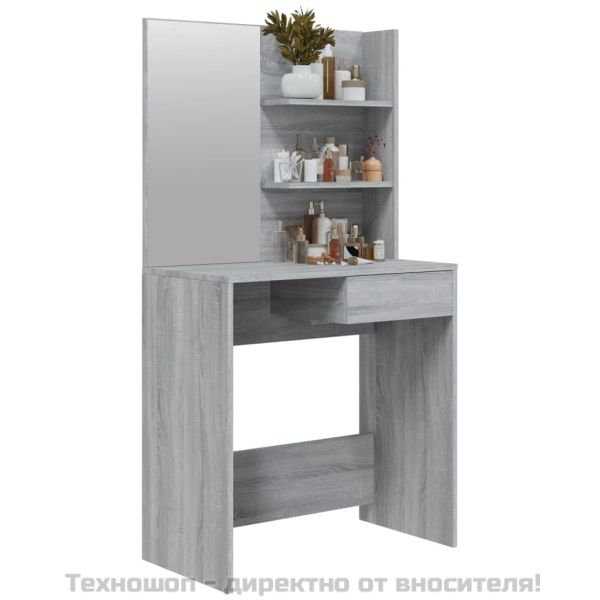 Комплект тоалетка с огледало, сив сонома, 74,5x40x141 см