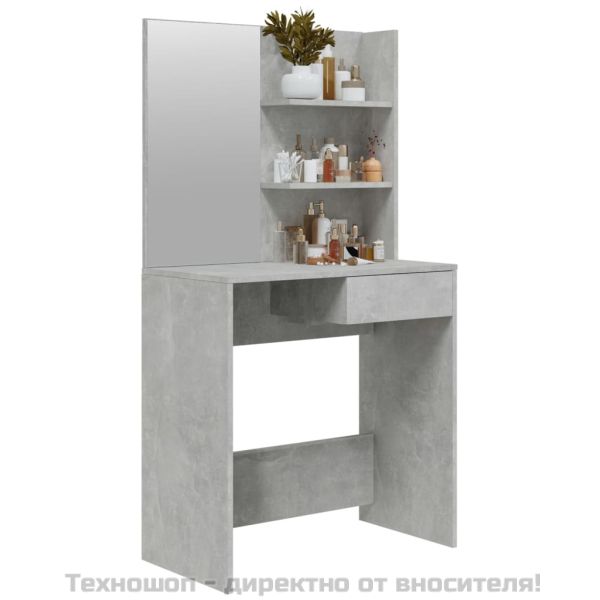 Тоалетка с огледало, бетонно сива, 74,5x40x141 см