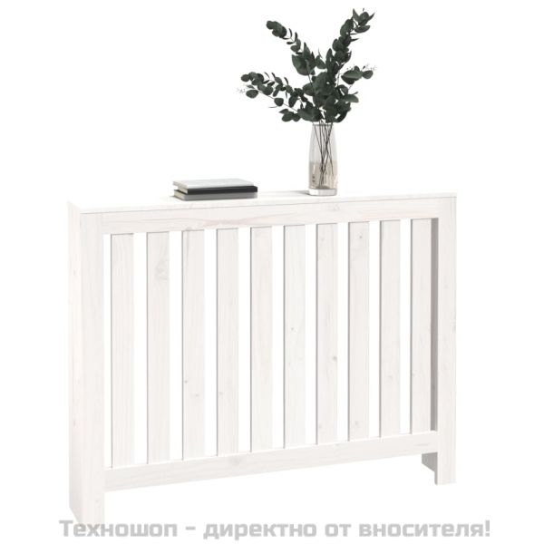 Параван за радиатор бял 108,5x19x84 см борово дърво масив