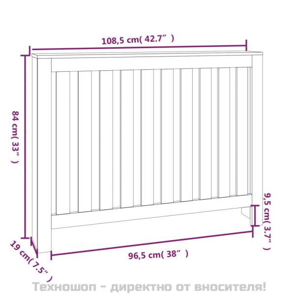 Параван за радиатор бял 108,5x19x84 см борово дърво масив