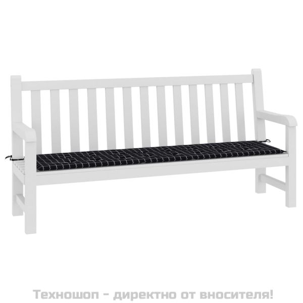 Възглавница за градинска пейка черно каре 200x50x4 см текстил