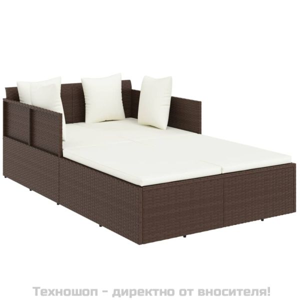 Шезлонг с възглавници, кафяв, 182x118x63 см, полиратан