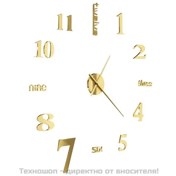 3D стенен часовник, модерен дизайн, 100 см, XXL, златист