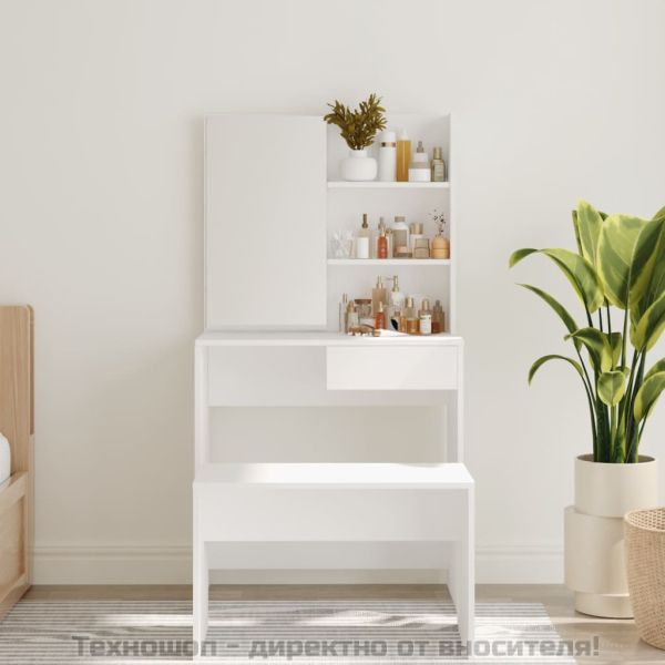 Тоалетка с огледало, бяла, 74,5x40x141 см