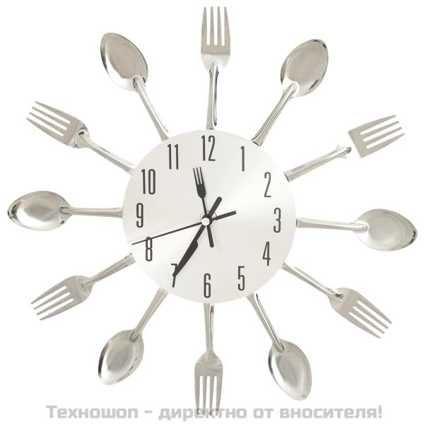 Стенен часовник дизайн на лъжица и вилица сребро 31 см алуминий