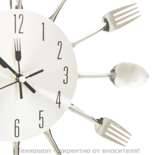 Стенен часовник дизайн на лъжица и вилица сребро 31 см алуминий