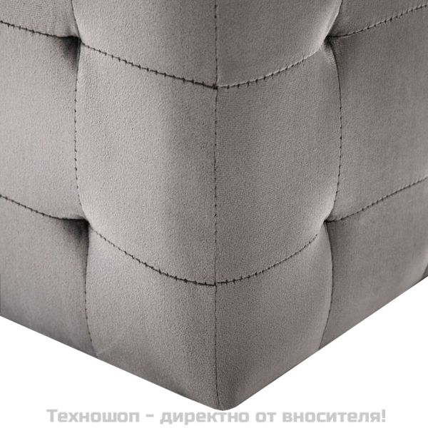 Пуфове, 2 бр, сиви, 30x30x30 см, кадифен текстил