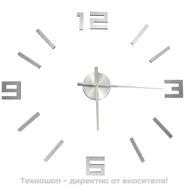 3D стенен часовник, модерен дизайн, 100 см, XXL, сребрист