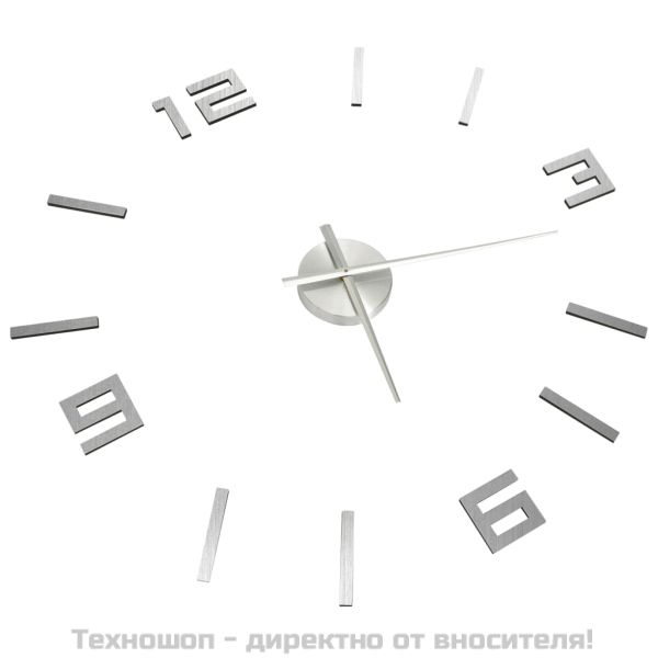 3D стенен часовник, модерен дизайн, 100 см, XXL, сребрист