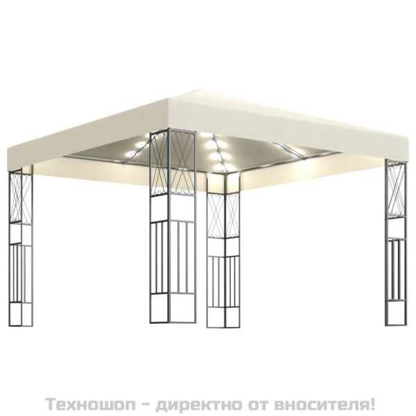 Шатра с LED светещи стрингове, 3х3 м, кремава, текстил