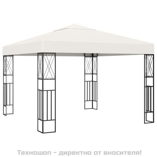 Шатра с LED светещи стрингове, 3х3 м, кремава, текстил