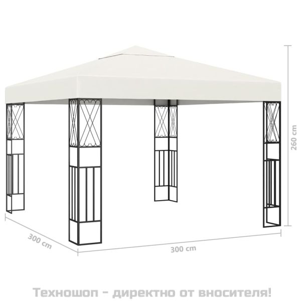 Шатра с LED светещи стрингове, 3х3 м, кремава, текстил
