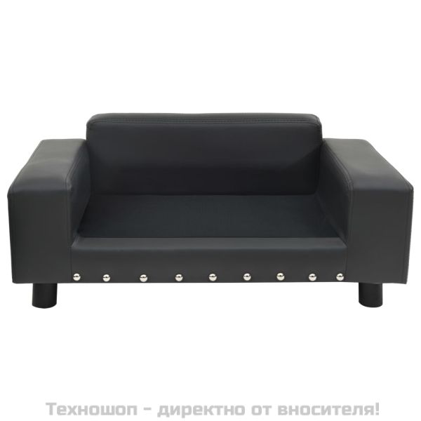 Кучешки диван, тъмносив, 81x43x31 см, плюш и изкуствена кожа