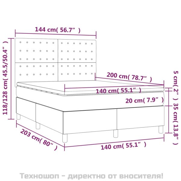 Боксспринг легло с матрак, черно, 140x200 см, изкуствена кожа