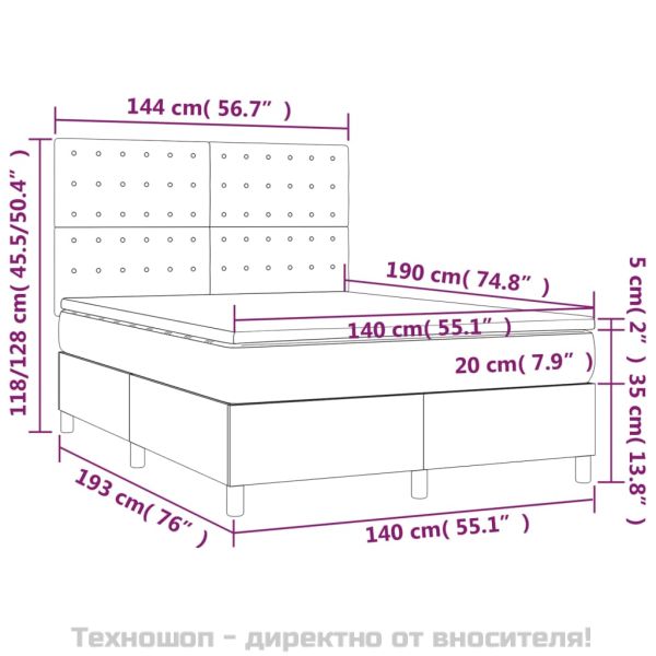 Боксспринг легло с матрак, черно, 140x190 см изкуствена кожа