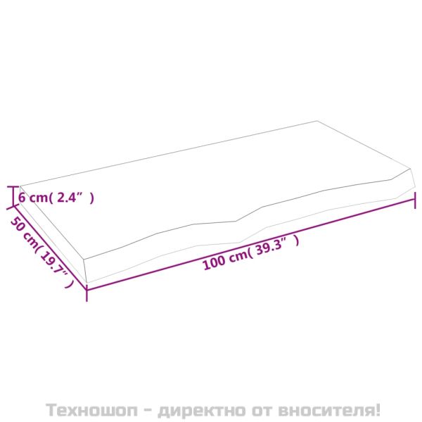 Стенен рафт, 100x50x(2-6) см, необработен масивен дъб