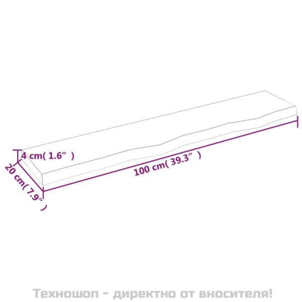 Стенен рафт светлокафяв 100x20x4 см обработен масивен дъб