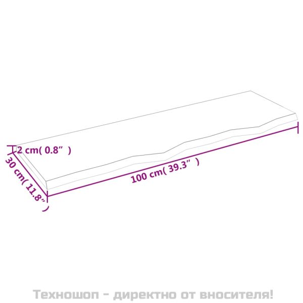 Стенен рафт светлокафяв 100x30x2 см обработен масивен дъб