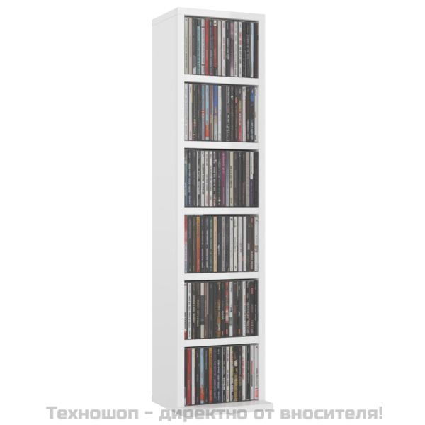 Етажерка за компактдискове, бяла, 21x20x88 см, инженерно дърво
