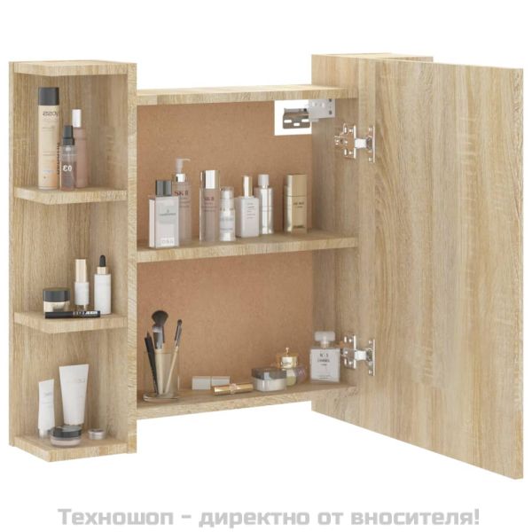 Огледален шкаф с LED, дъб сонома, 70x16,5x60 см