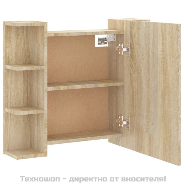 Огледален шкаф с LED, дъб сонома, 70x16,5x60 см