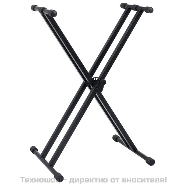 Комплект двойна стойка за кийборд и табуретка в черно