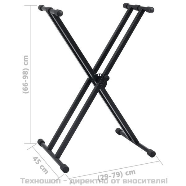 Комплект двойна стойка за кийборд и табуретка в черно