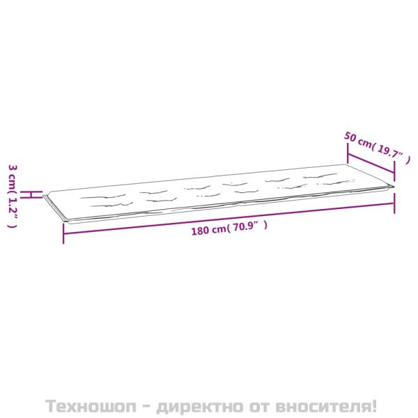 Възглавница за пейка сиво каре 180x50x4 см оксфорд плат