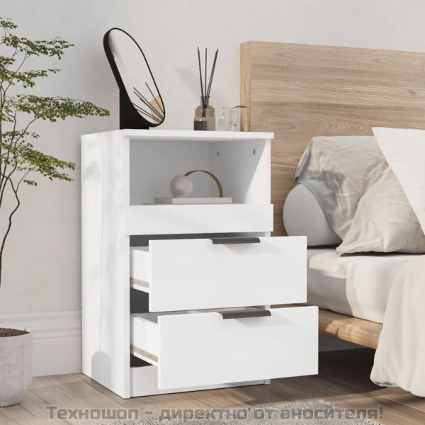 Нощни шкафчета, 2 бр, бели, инженерно дърво