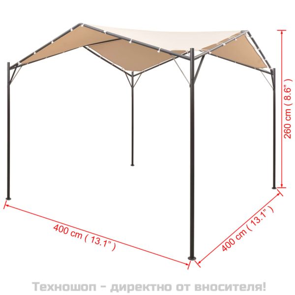 Шатра / беседка, с покрив, 4x4 м, стомана, бежова