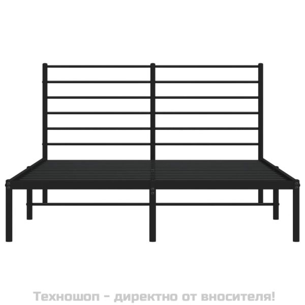 Метална рамка за легло с горна табла, черна, 140x200 см