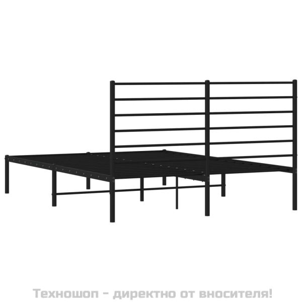 Метална рамка за легло с горна табла, черна, 140x200 см