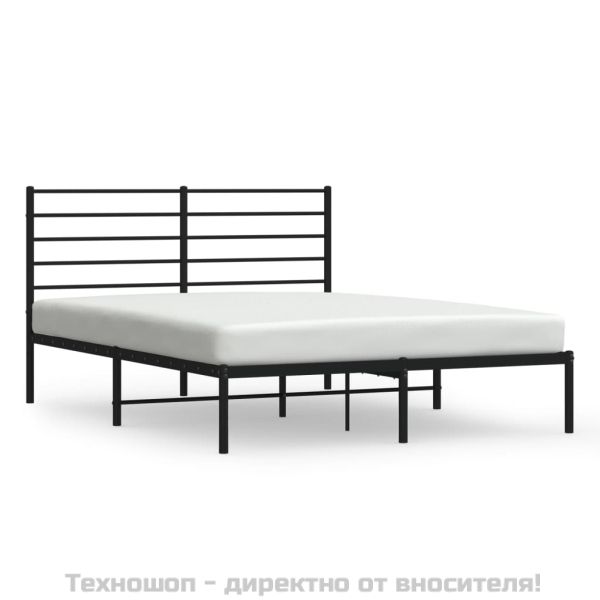 Метална рамка за легло с горна табла, черна, 160x200 см