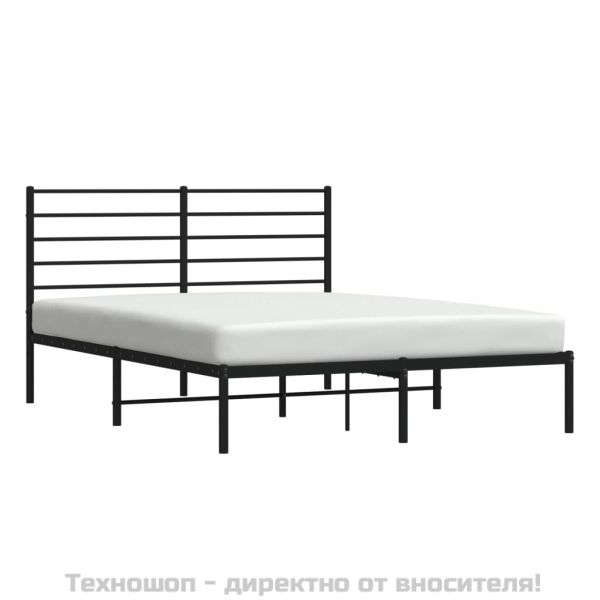 Метална рамка за легло с горна табла, черна, 160x200 см