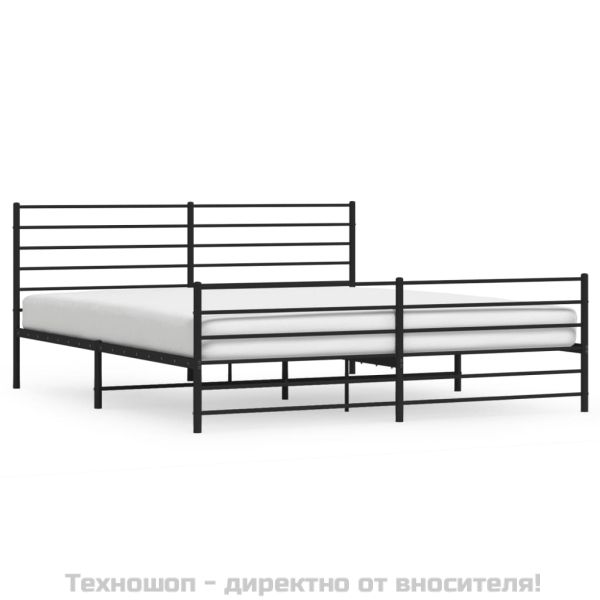 Метална рамка за легло с горна и долна табла, черна, 200x200 см