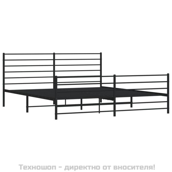 Метална рамка за легло с горна и долна табла, черна, 200x200 см