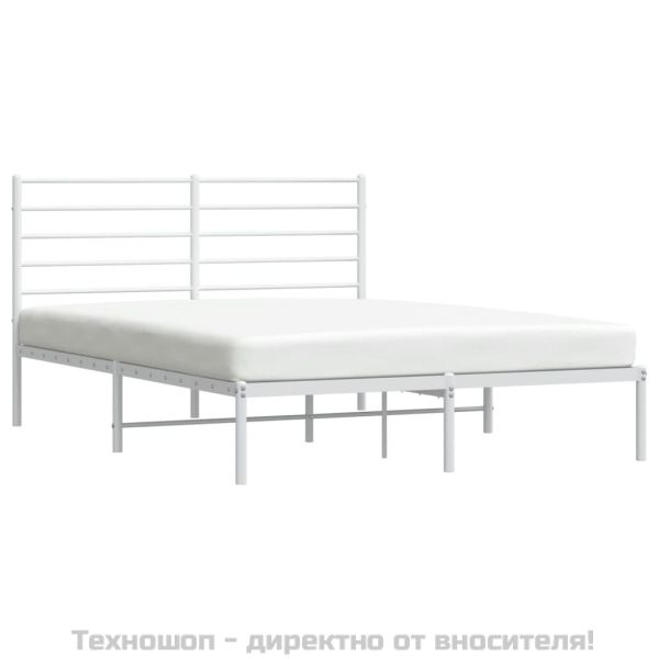 Метална рамка за легло с горна табла, бяла, 120x190 см