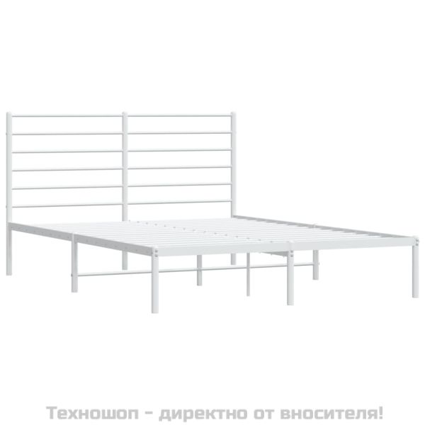 Метална рамка за легло с горна табла, бяла, 120x190 см