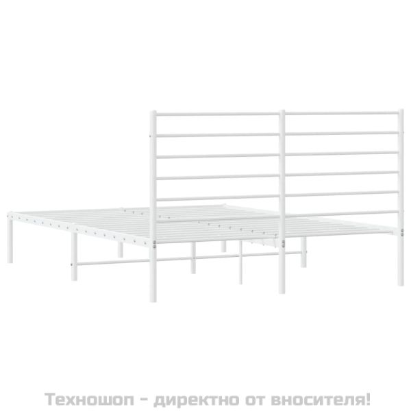 Метална рамка за легло с горна табла, бяла, 120x190 см
