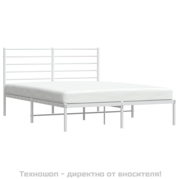 Метална рамка за легло с горна табла, бяла, 160x200 см