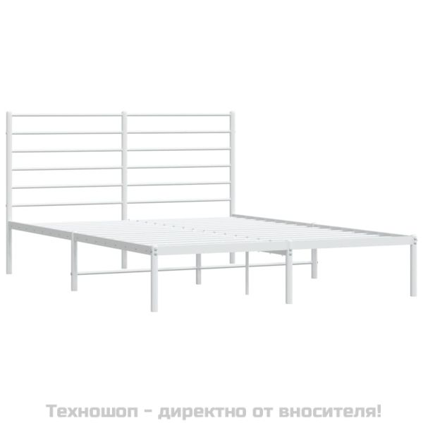 Метална рамка за легло с горна табла, бяла, 160x200 см