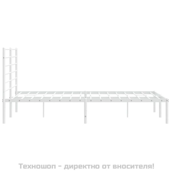 Метална рамка за легло с горна табла, бяла, 160x200 см