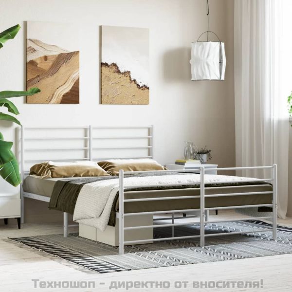 Метална рамка за легло с горна и долна табла, бяла, 120x190 см