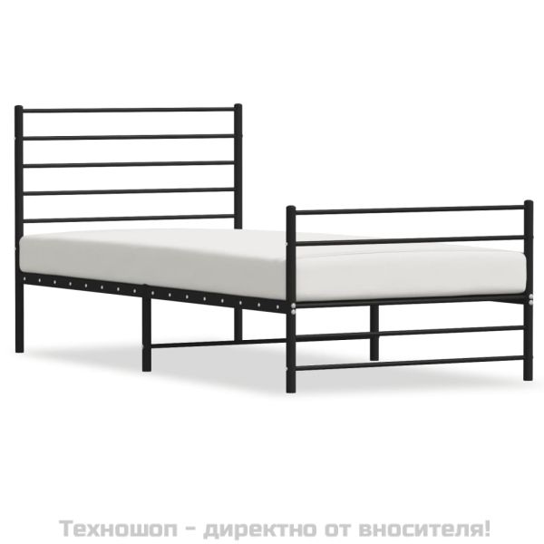 Метална рамка за легло с горна и долна табла, черна, 90x190 см