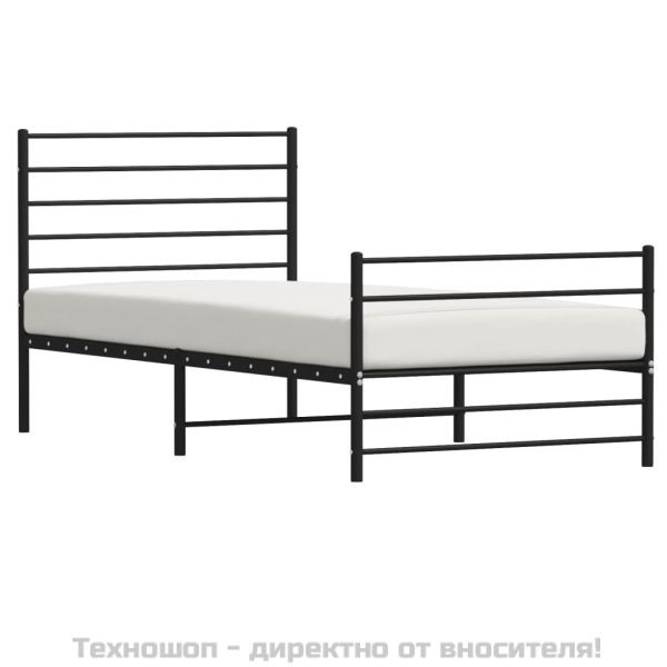 Метална рамка за легло с горна и долна табла, черна, 90x190 см